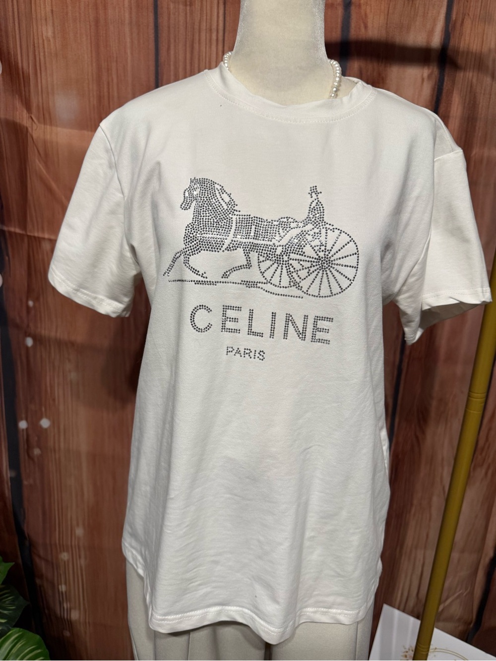 White Tee with Studded Horse & Carriage Logo